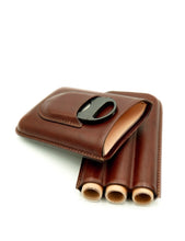 Load image into Gallery viewer, Big Easy 54 Leather Cigar Case 3-Finger with Cutter (Brown)
