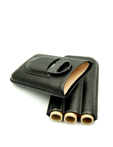 Big Easy 54 Leather Cigar Case 3-Finger with Cutter (Black)
