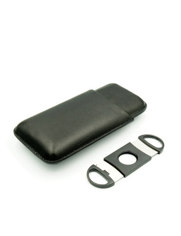 Big Easy 54 Leather Cigar Case 3-Finger with Cutter (Black)